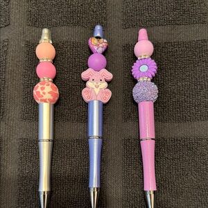 Vibrant Beaded Pen Set with Pink and Purple Accents